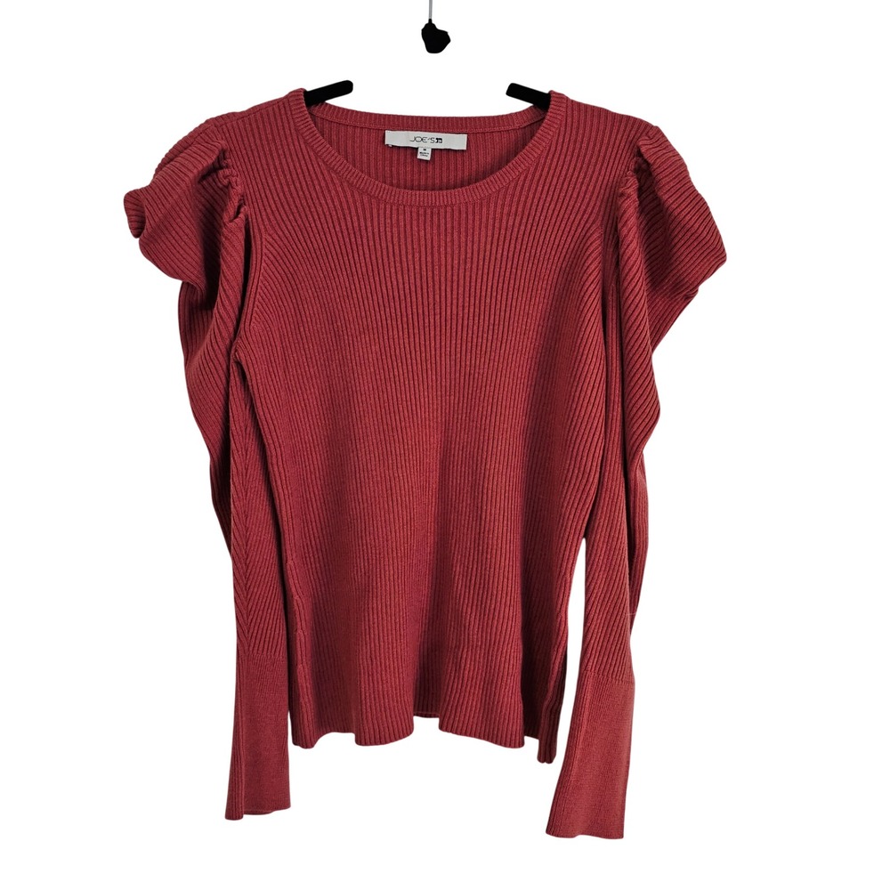 Joe's Jeans Puff Sleeve Ribbed‎ Sweater Knit Top Slate Rose Medium